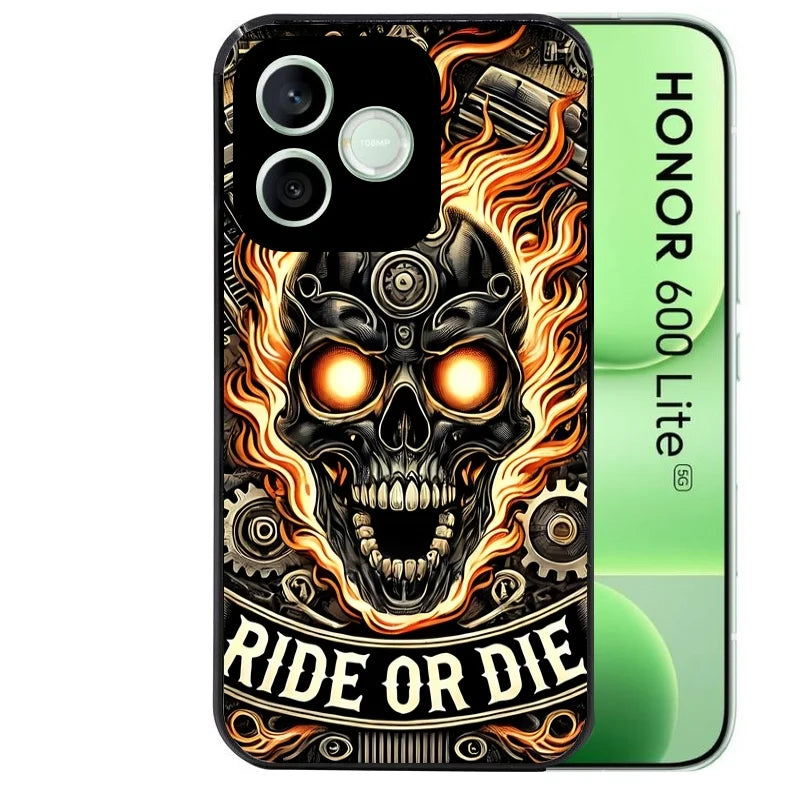 Coque noire pour Honor 600 LITE avec motif tete de mort flamme protection antichoc personnalisée