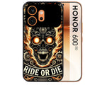 Coque noire taperso pour Honor 600 et 600 PRO avec motif tete de mort flamme protection antichoc personnalisée