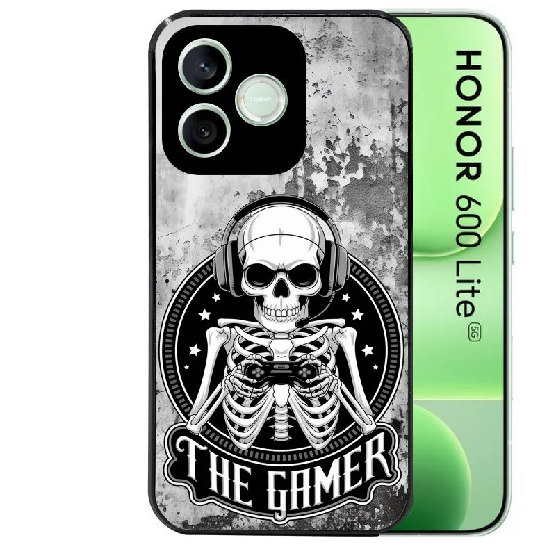 Coque noire pour Honor 600 LITE avec motif tete de mort gamer beton protection antichoc personnalisée