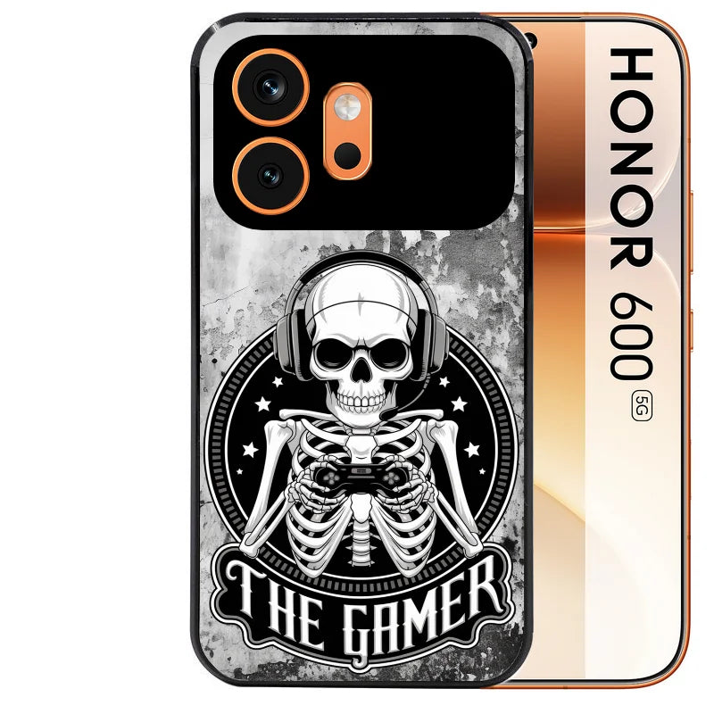 Coque noire taperso pour Honor 600 et 600 PRO avec motif tete de mort gamer beton protection antichoc personnalisée