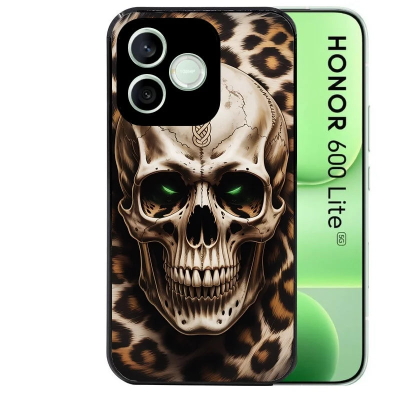 Coque noire pour Honor 600 LITE avec motif tete de mort leopard protection antichoc personnalisée