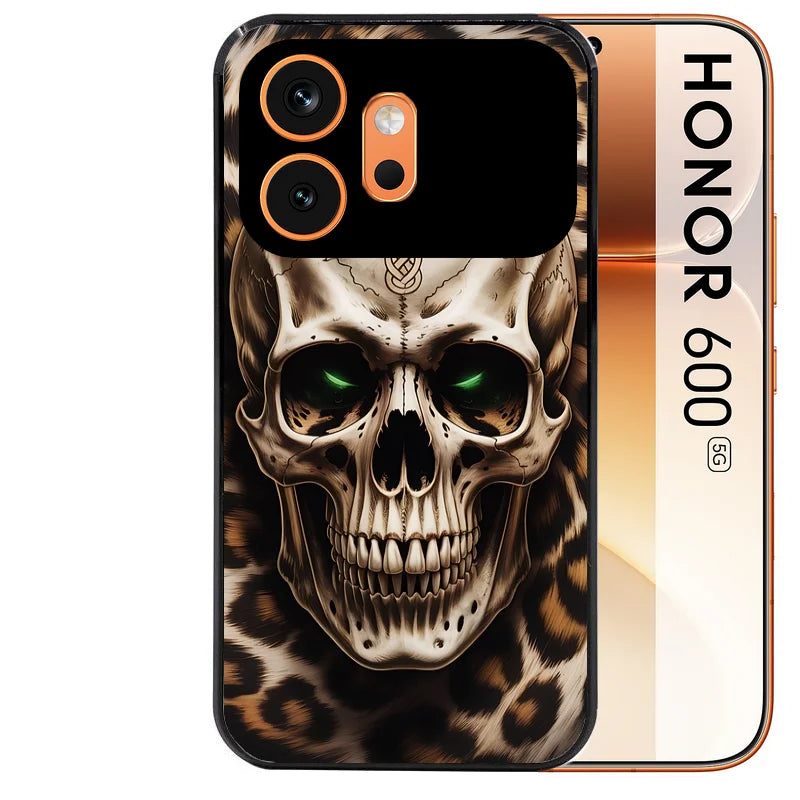 Coque noire taperso pour Honor 600 et 600 PRO avec motif tete de mort leopard protection antichoc personnalisée