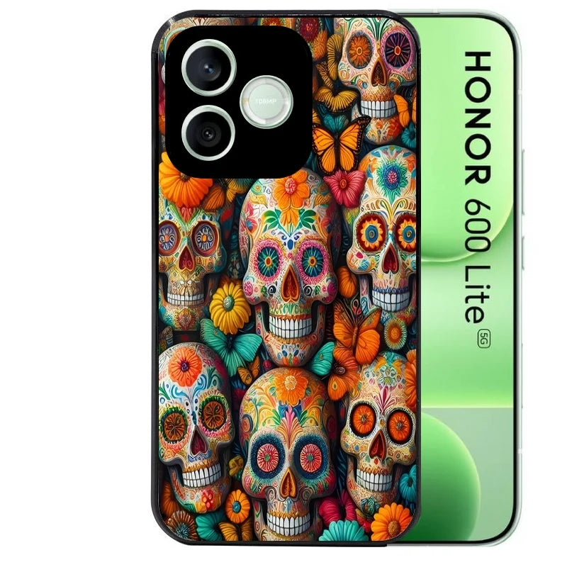 Coque noire pour Honor 600 LITE avec motif mort mexicaine papillon protection antichoc personnalisée