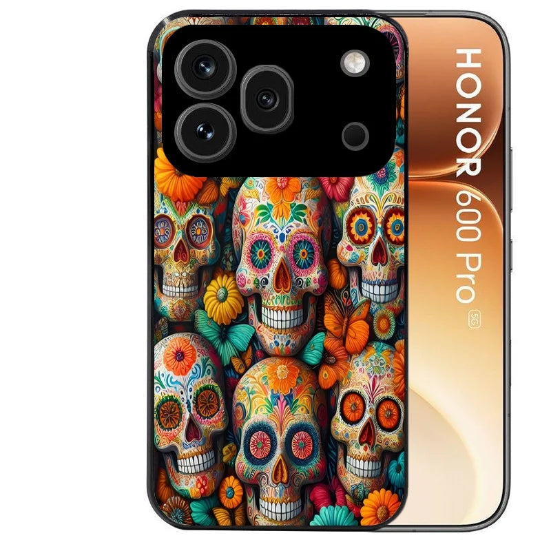 Coque noire taperso pour Honor 600 et 600 PRO avec motif mort mexicaine papillon protection antichoc personnalisée