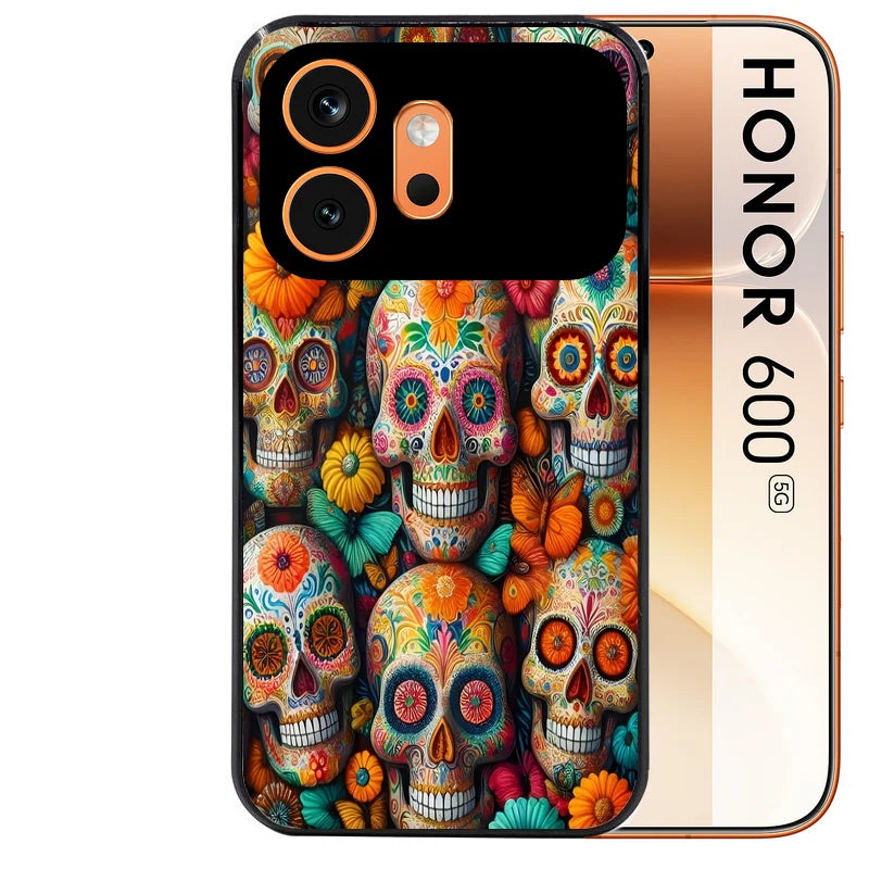 Coque noire taperso pour Honor 600 et 600 PRO avec motif mort mexicaine papillon protection antichoc personnalisée