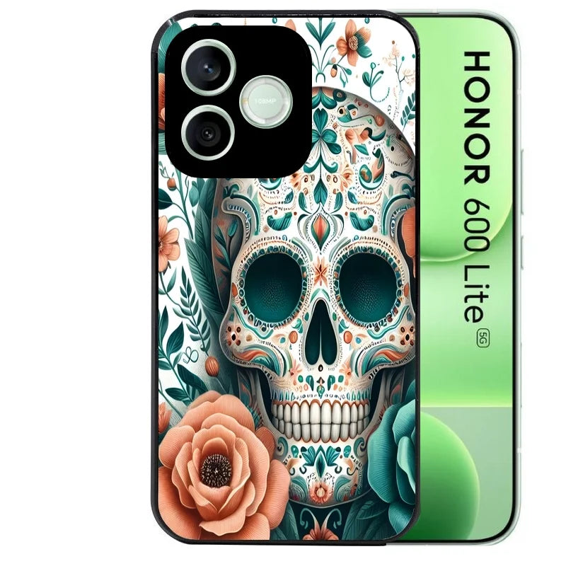 Coque noire pour Honor 600 LITE avec motif mort mexicaine turquoise protection antichoc personnalisée