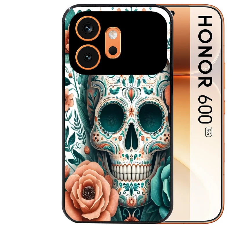 Coque noire taperso pour Honor 600 et 600 PRO avec motif mort mexicaine turquoise protection antichoc personnalisée