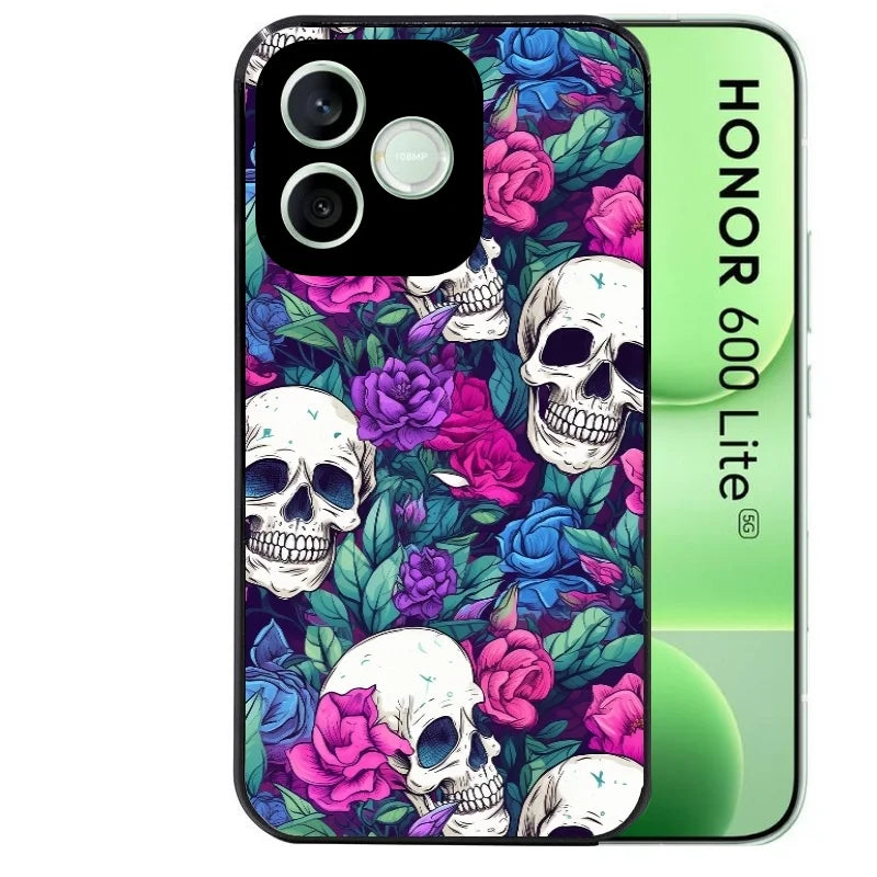 Coque noire pour Honor 600 LITE avec motif tete de mort violet protection antichoc personnalisée