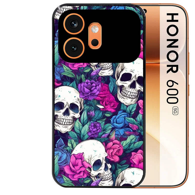 Coque noire taperso pour Honor 600 et 600 PRO avec motif tete de mort violet protection antichoc personnalisée