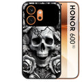 Coque noire taperso pour Honor 600 et 600 PRO avec motif tete de mort fleur protection antichoc personnalisée
