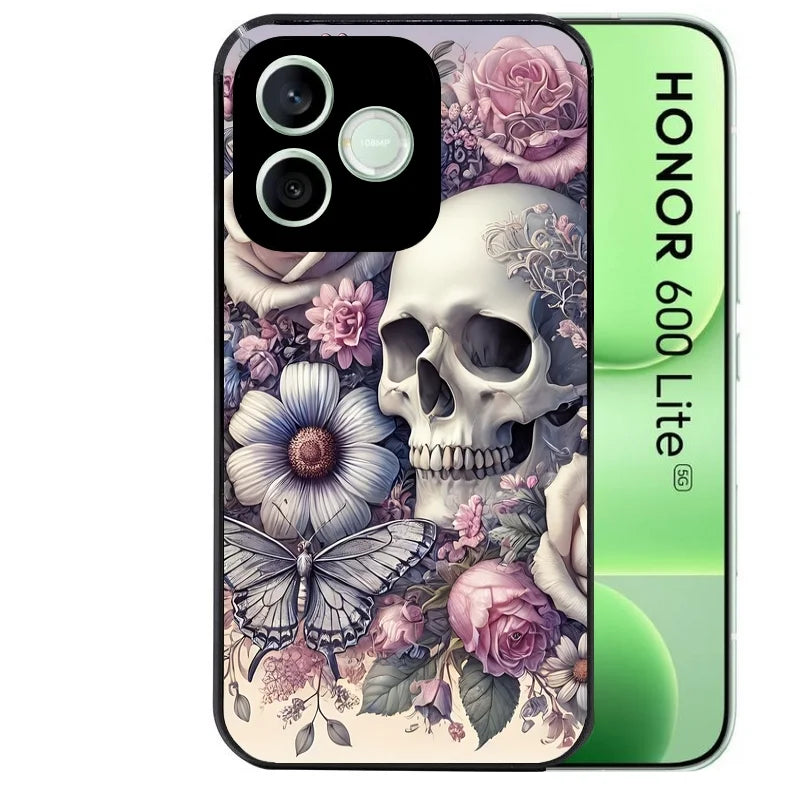 Coque noire pour Honor 600 LITE avec motif tete de mort pastel protection antichoc personnalisée