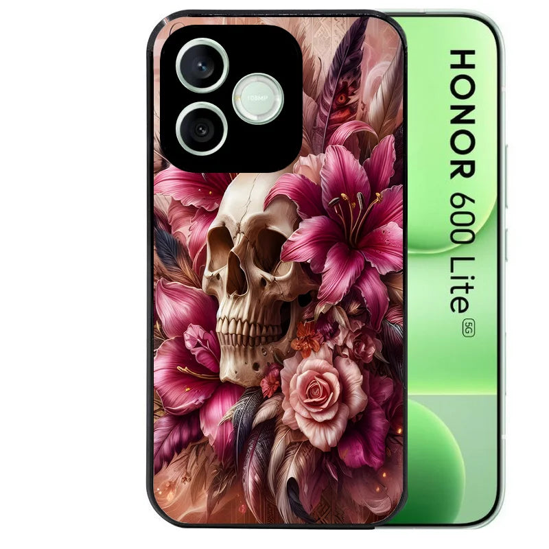 Coque noire pour Honor 600 LITE avec motif tete de mort skull plume protection antichoc personnalisée