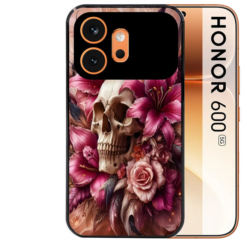 Coque noire taperso pour Honor 600 et 600 PRO avec motif tete de mort skull plume protection antichoc personnalisée