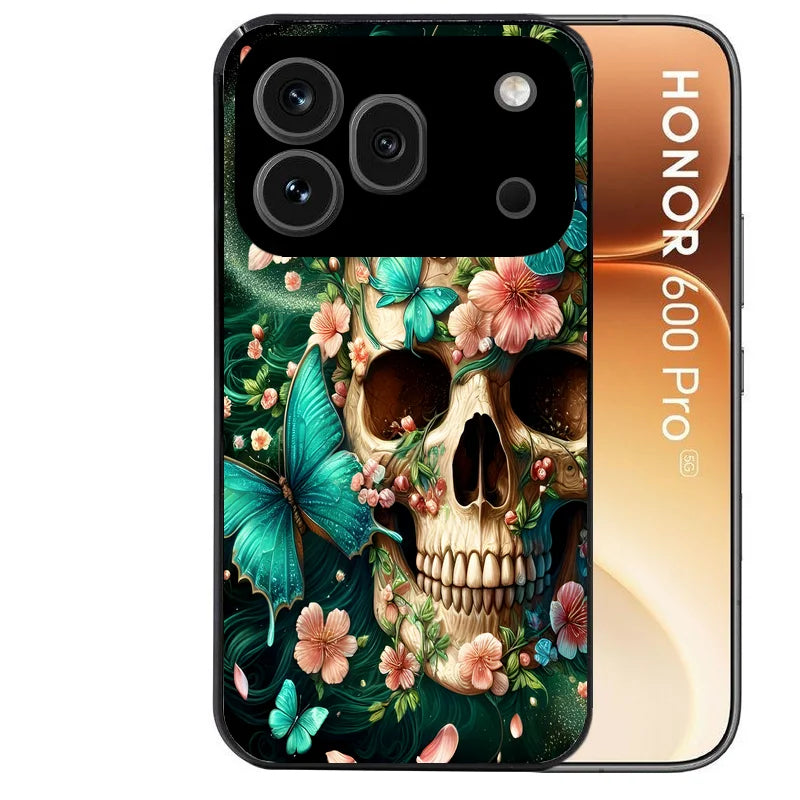 Coque noire taperso pour Honor 600 et 600 PRO avec motif tete de mort skull printemps protection antichoc personnalisée