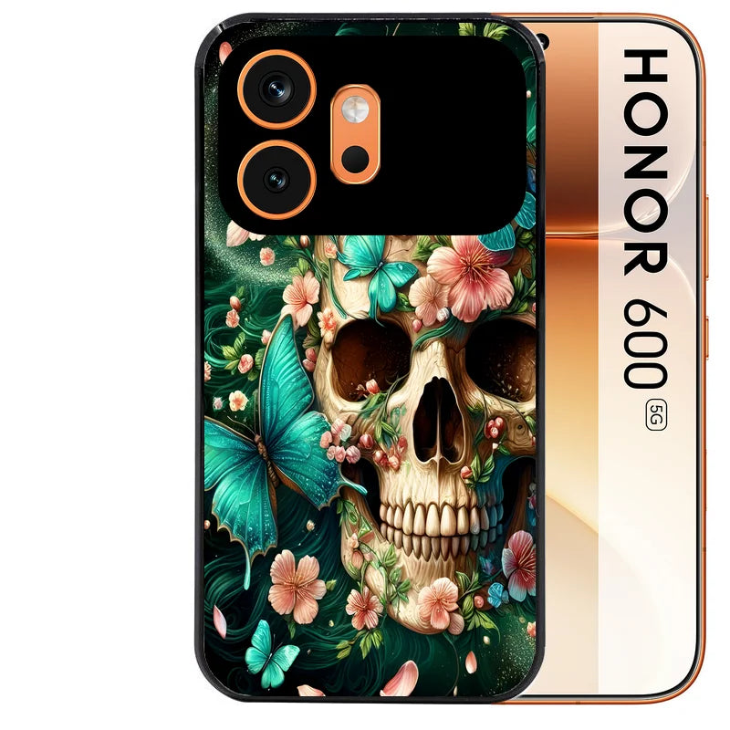 Coque noire taperso pour Honor 600 et 600 PRO avec motif tete de mort skull printemps protection antichoc personnalisée