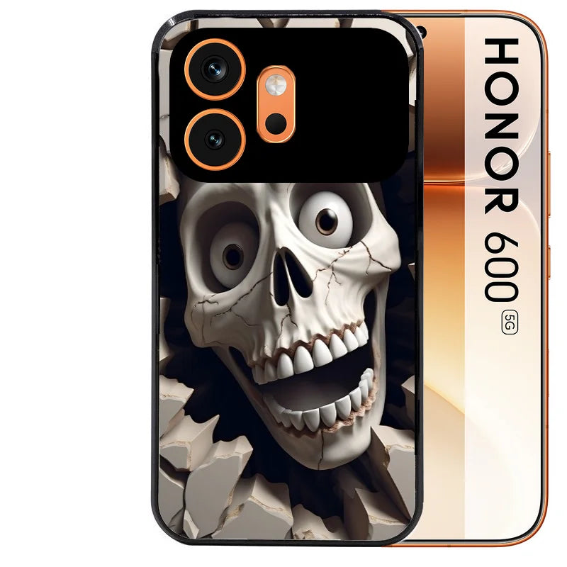 Coque noire taperso pour Honor 600 et 600 PRO avec motif tete de mort smile protection antichoc personnalisée