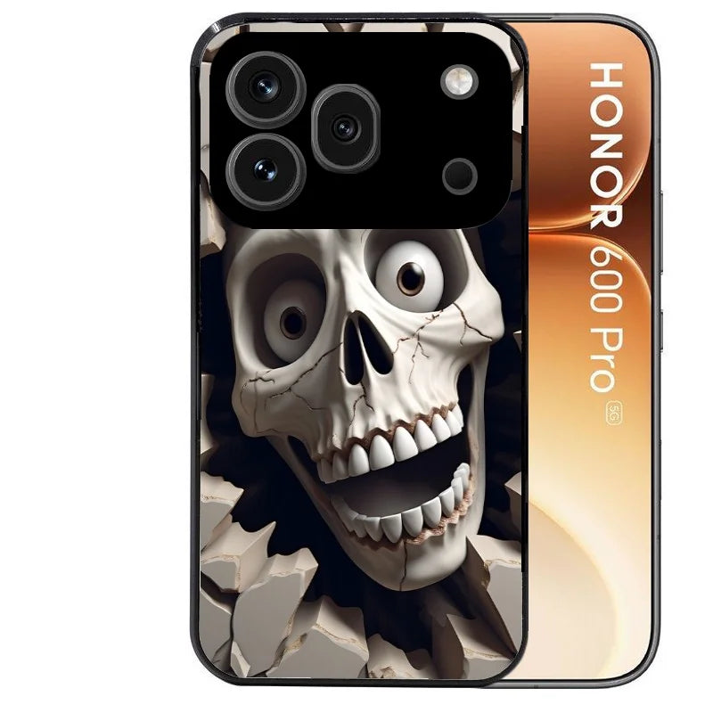Coque noire taperso pour Honor 600 et 600 PRO avec motif tete de mort smile protection antichoc personnalisée