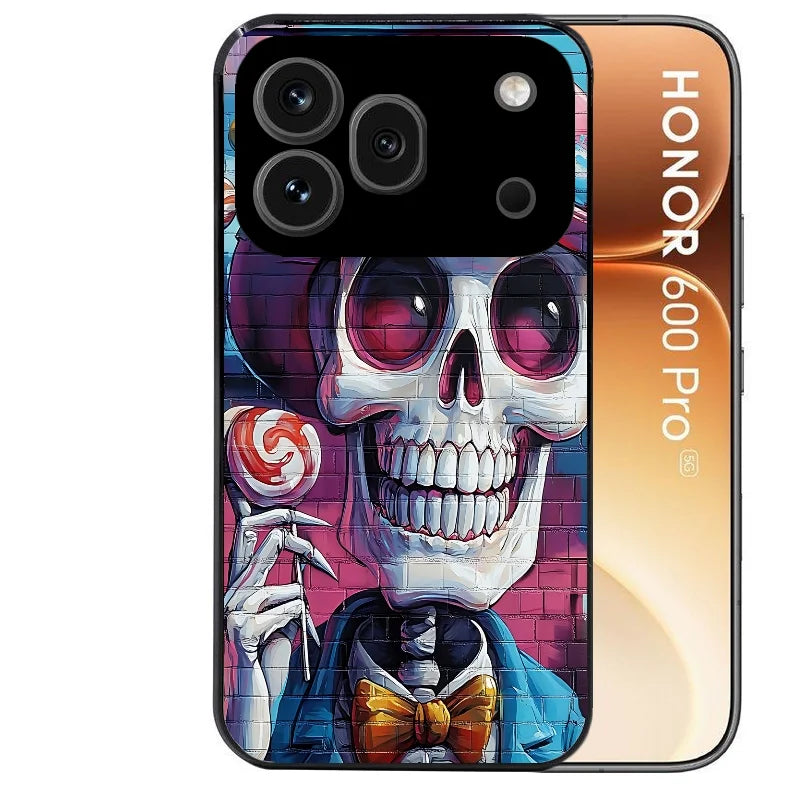 Coque noire taperso pour Honor 600 et 600 PRO avec motif tete de mort tag protection antichoc personnalisée