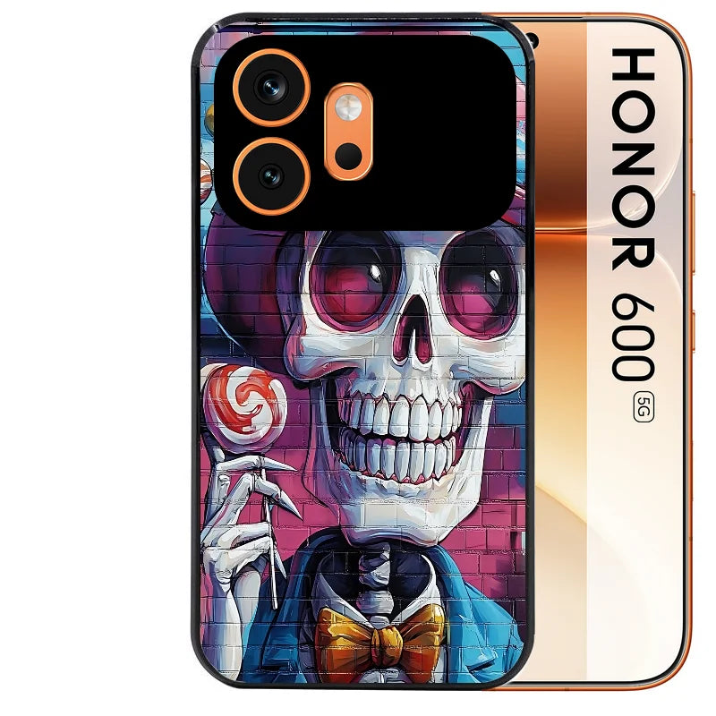 Coque noire taperso pour Honor 600 et 600 PRO avec motif tete de mort tag protection antichoc personnalisée