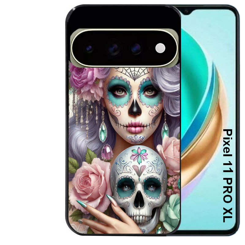 Coque pour Pixel 10 / 11 / PRO / XL tete de mort calavera bijoux
