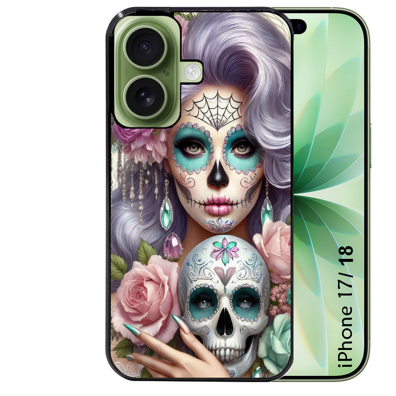Coque pour Iphone 18 / PRO / PRO MAX / 18E tete de mort calavera bijoux