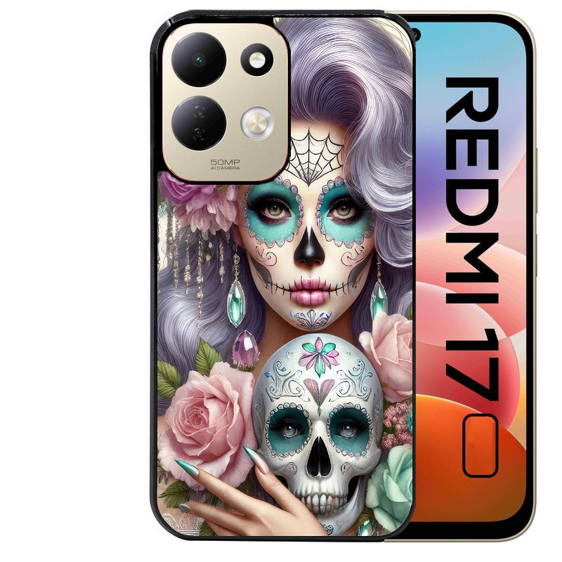 Coque pour Redmi 17 et 17C 4G 5G tete de mort calavera bijoux