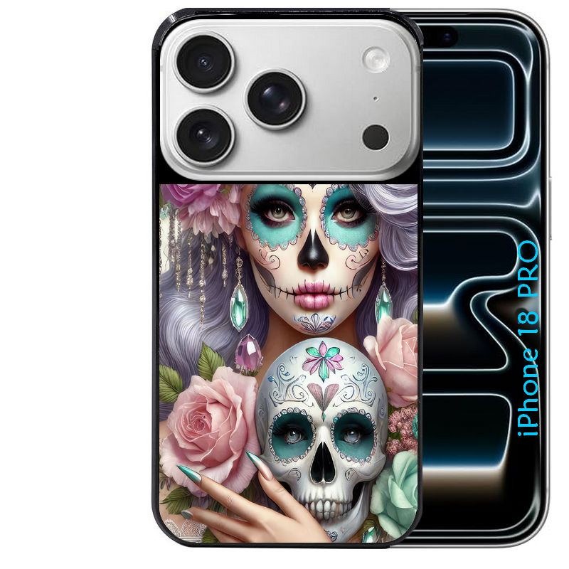 Coque pour Iphone 18 / PRO / PRO MAX / 18E tete de mort calavera bijoux
