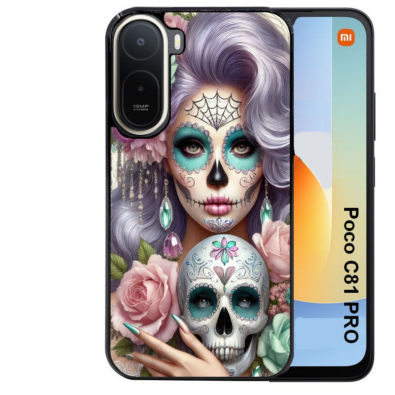 Coque pour POCO C81 PRO tete de mort calavera bijoux