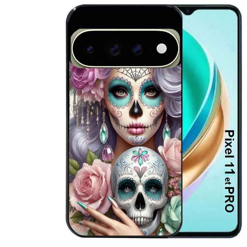 Coque pour Pixel 10 / 11 / PRO / XL tete de mort calavera bijoux