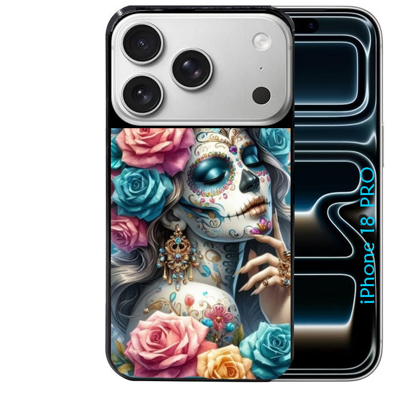 Coque pour Iphone 18 / PRO / PRO MAX / 18E tete de mort calavera bleu