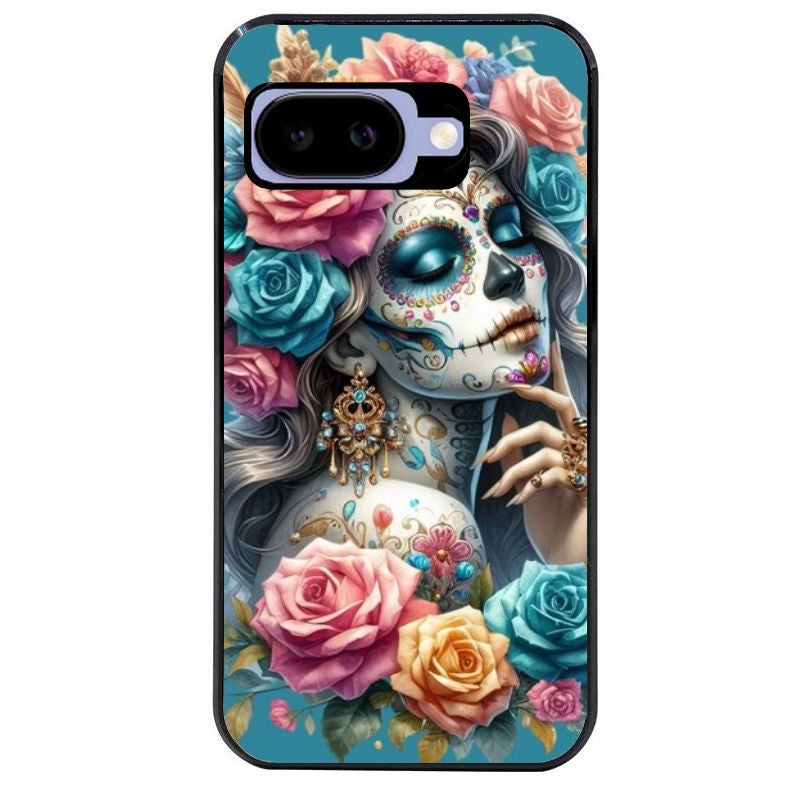 Coque pour Pixel 8A 9A 10A tete de mort calavera bleu
