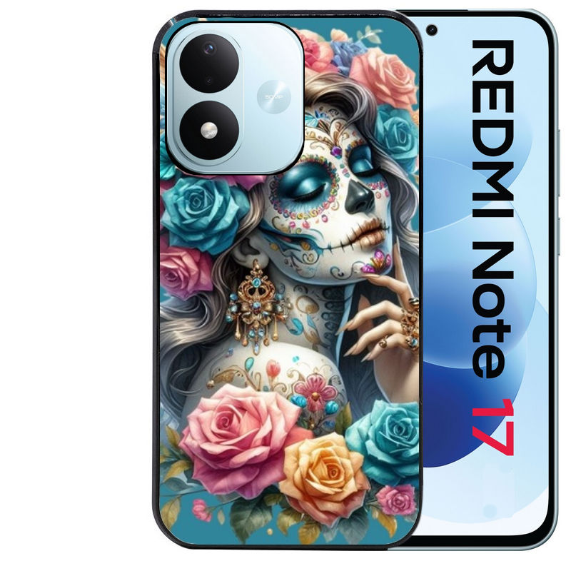 Coque pour Redmi Note 17 et PRO 4G 5G Max tete de mort calavera bleu