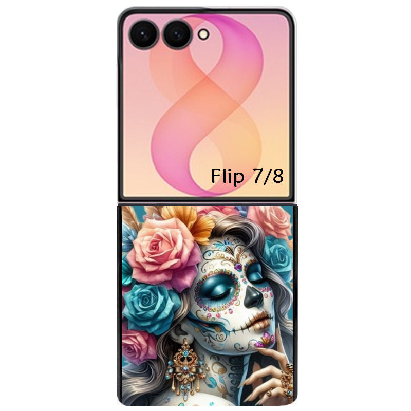 Coque pour Z FLIP 6 7 8 tete de mort calavera bleu