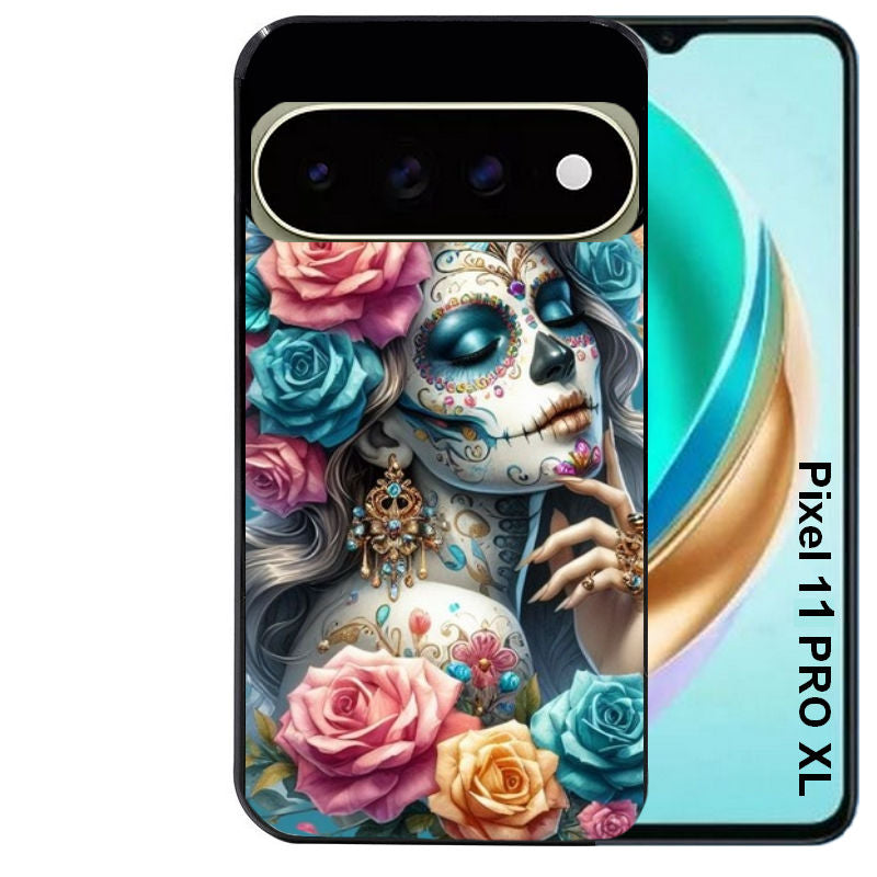 Coque pour Pixel 10 / 11 / PRO / XL tete de mort calavera bleu