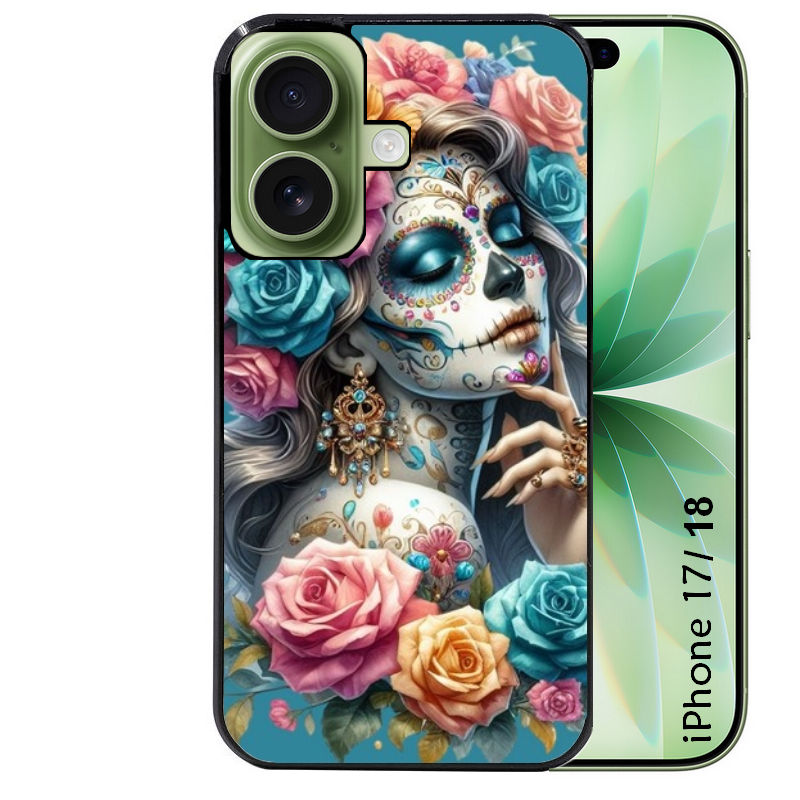 Coque pour Iphone 18 / PRO / PRO MAX / 18E tete de mort calavera bleu