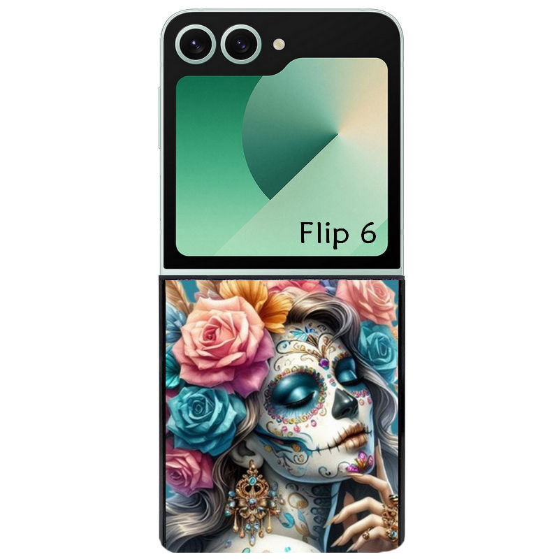 Coque pour Z FLIP 6 7 8 tete de mort calavera bleu