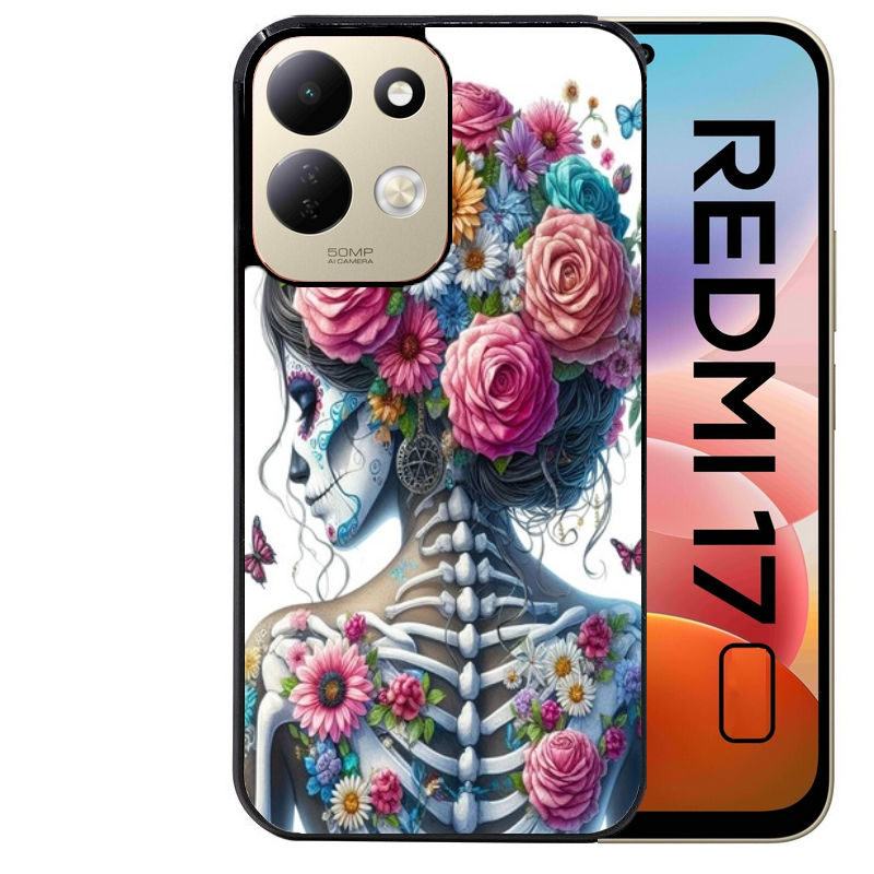 Coque pour Redmi 17 et 17C 4G 5G tete de mort calavera papillon
