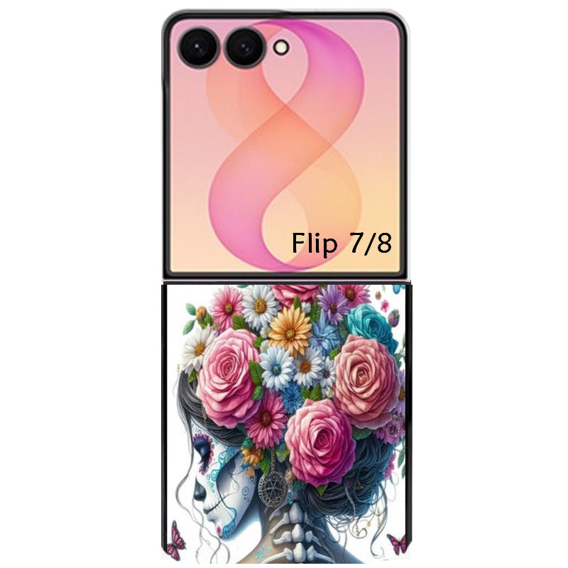 Coque pour Z FLIP 6 7 8 tete de mort calavera papillon