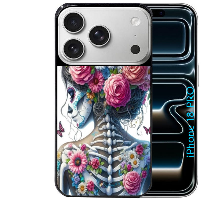 Coque pour Iphone 18 / PRO / PRO MAX / 18E tete de mort calavera papillon