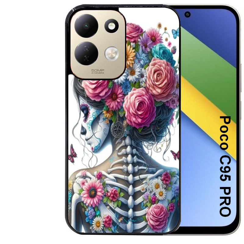 Coque pour POCO C95 PRO tete de mort calavera papillon