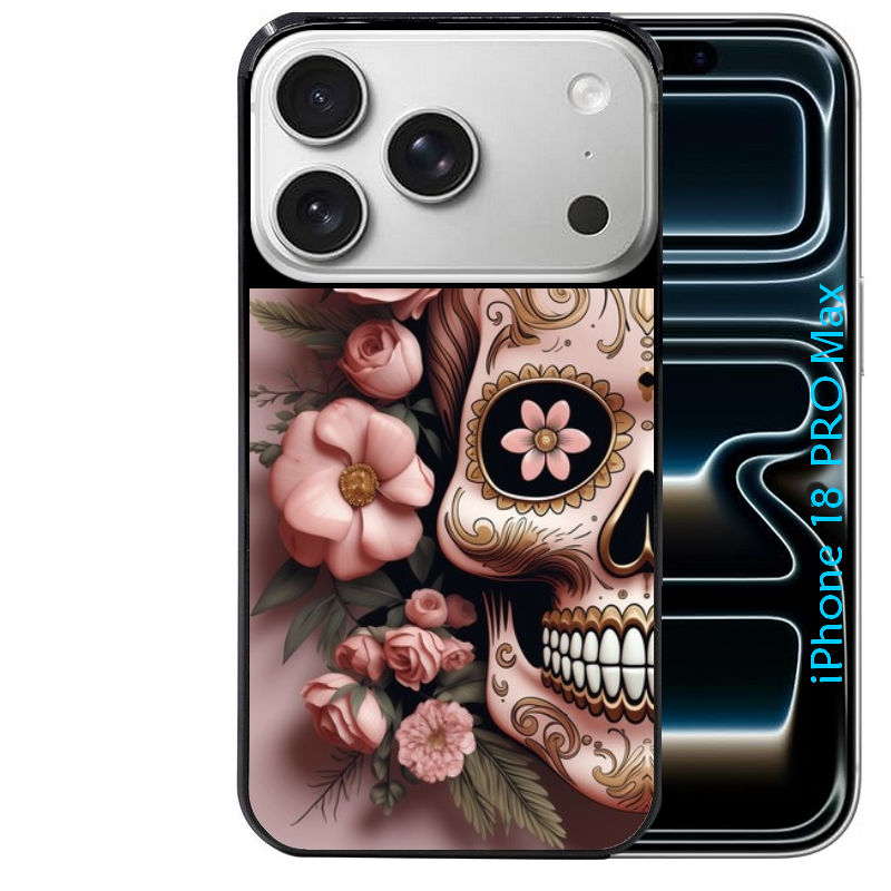 Coque pour Iphone 18 / PRO / PRO MAX / 18E tete de mort calavera rose