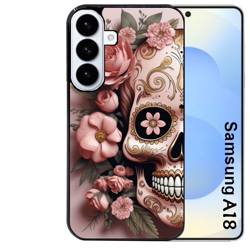 Coque pour Galaxy A08 A18 A28 A38 A58 tete de mort calavera rose