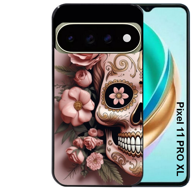 Coque pour Pixel 10 / 11 / PRO / XL tete de mort calavera rose