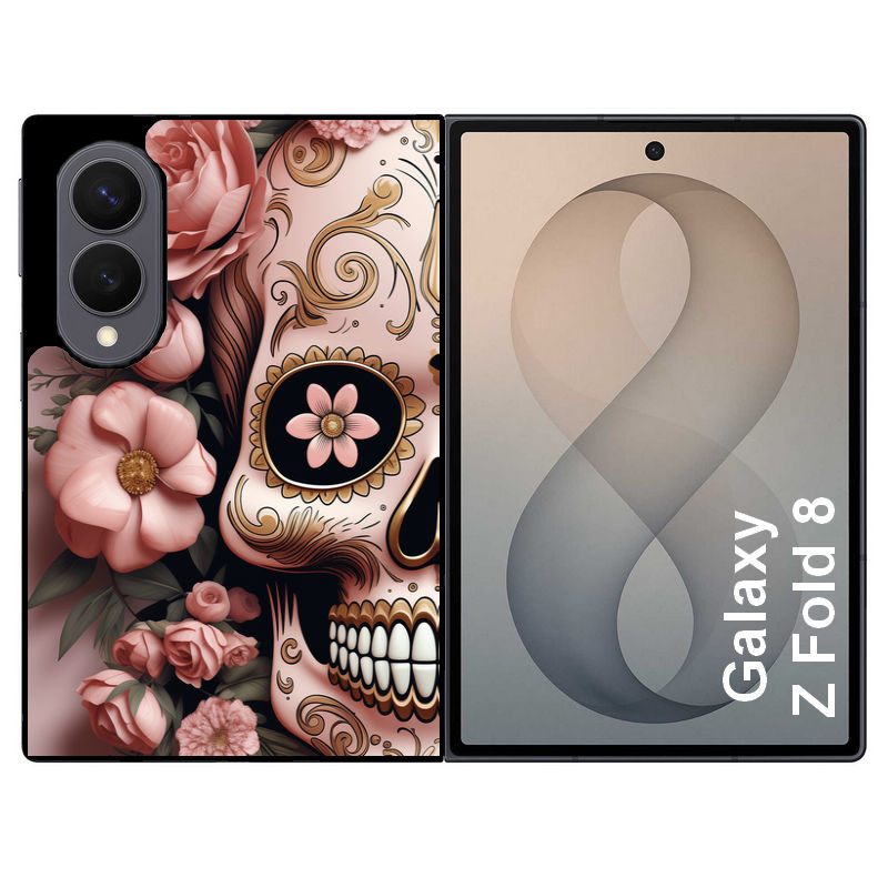 Coque pour Z FOLD 8 tete de mort calavera rose