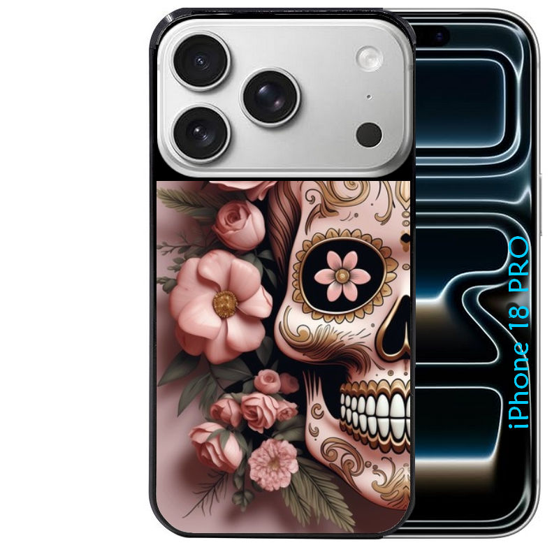 Coque pour Iphone 18 / PRO / PRO MAX / 18E tete de mort calavera rose