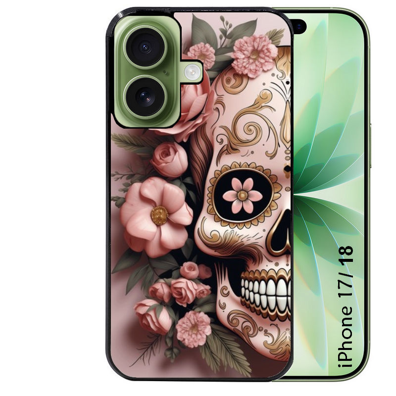Coque pour Iphone 18 / PRO / PRO MAX / 18E tete de mort calavera rose