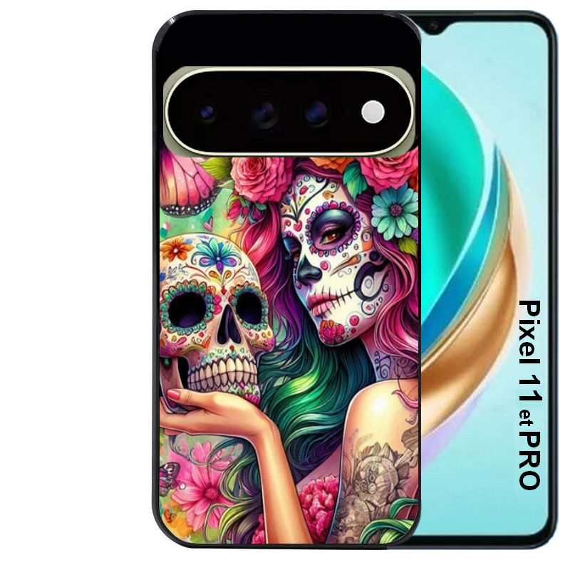 Coque pour Pixel 10 / 11 / PRO / XL tete de mort calavera skull