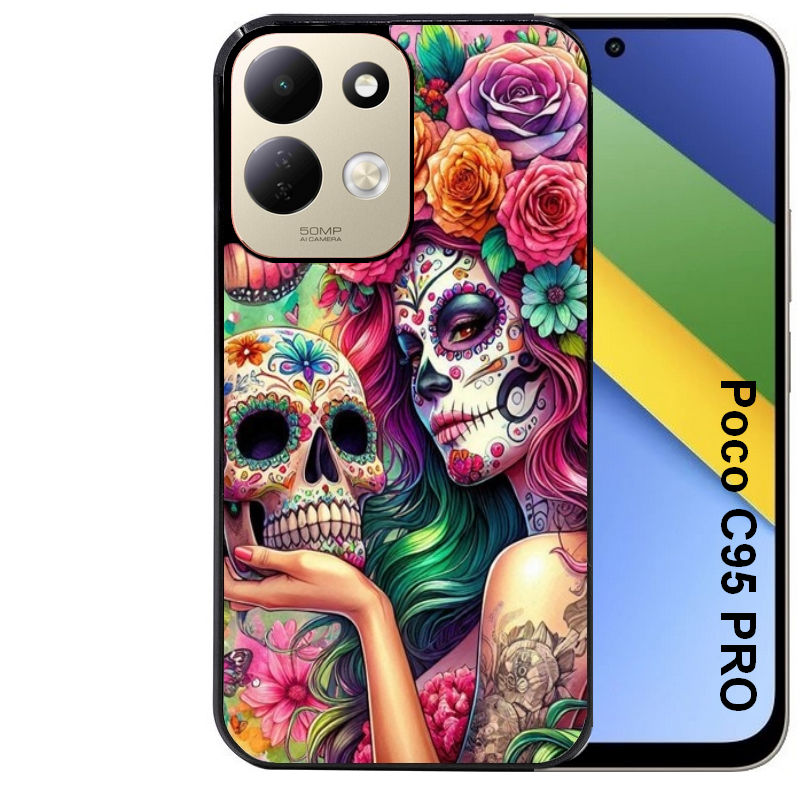 Coque pour POCO C95 PRO tete de mort calavera skull