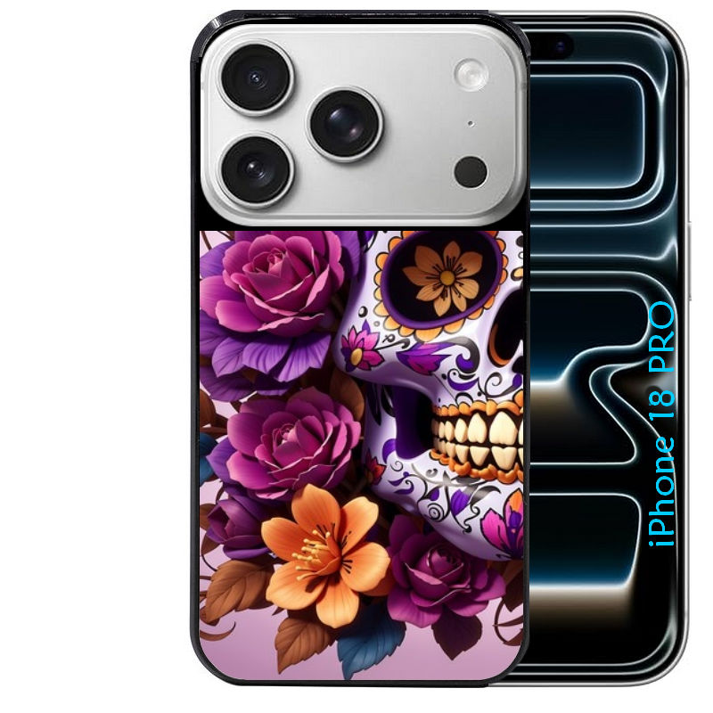 Coque pour Iphone 18 / PRO / PRO MAX / 18E tete de mort calavera violette
