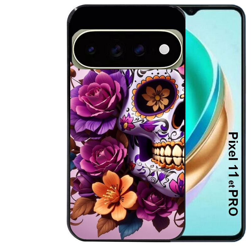 Coque pour Pixel 10 / 11 / PRO / XL tete de mort calavera violette